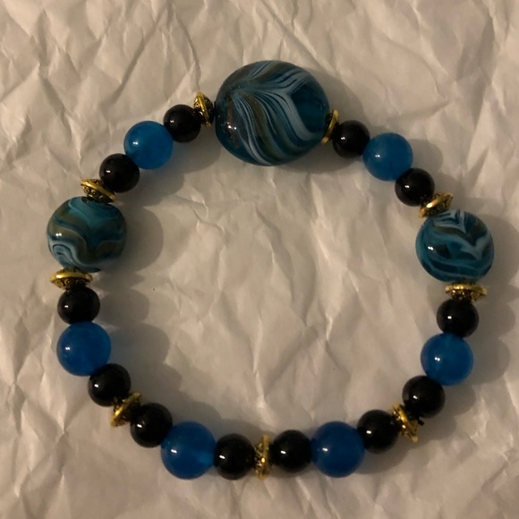 NEW Turquoise and gold glass bracelet - Picture 1 of 3